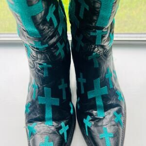 OLD GRINGO “OH MY GOD” BLACK & TURQUOISE WESTERN LEATHER BOOTS SIZE 9.5